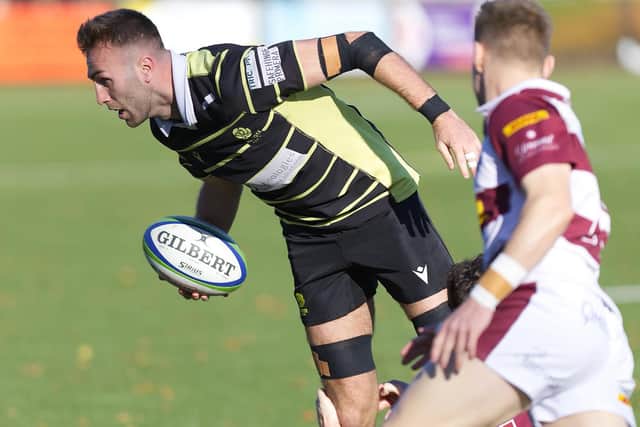 Ruairi Campbell on the ball for Melrose as they lost 28-21 to Watsonians at home at the Greenyards on Saturday (Photo: Andy McLean)