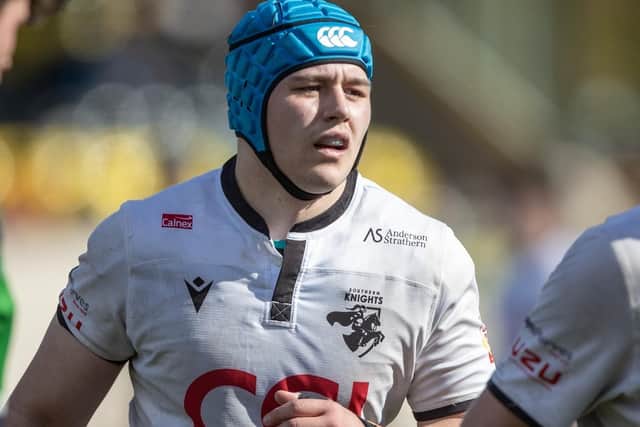 Dylan Cockburn pictured playing for Southern Knights at home to Boroughmuir Bears at Melrose's Greenyards in April 2024 (Pic: Craig Murray)