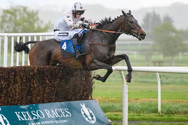 Patrick Wadge riding Bollingerandkrug to victory for Perth and Kinross trainer Lucinda Russell and East Lothian owner Debs Thomson in the 4.30pm Bedmax Handicap Chase at Kelso on Wednesday (Photo: Alan Raeburn)