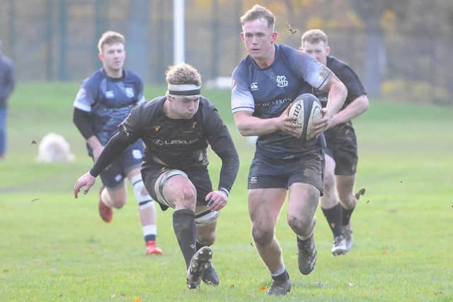 Andrew Grant-Suttie on the attack during Selkirk's 40-36 loss away to Currie Chieftains on Saturday (Photo: Grant Kinghorn)