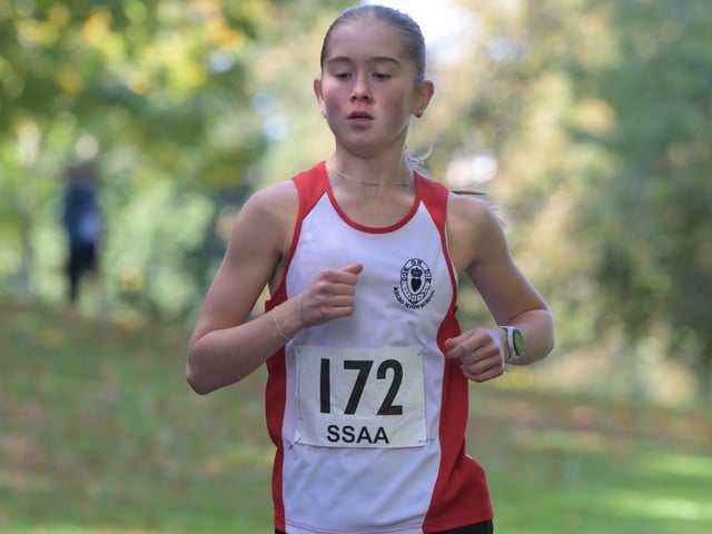 Kelso High’s Evie Leonard was 26th in 10:52 in race ten at 2026’s Scottish Schools Athletics Association road-race championships, held in Fife this month (Photo: Neil Renton)