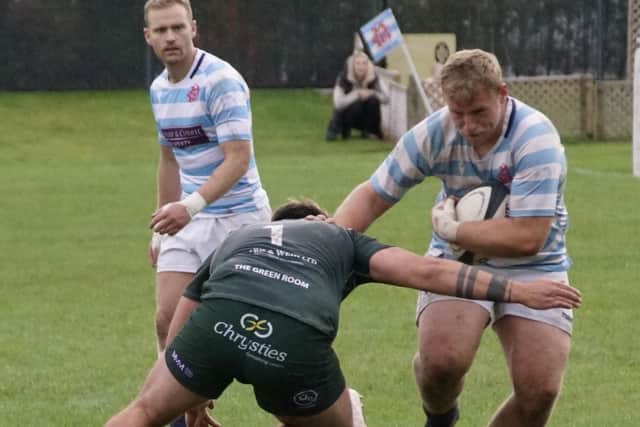 Hawick captain Shawn Muir putting a tackle in against Edinburgh Academical on Saturday (Photo: John Wright)