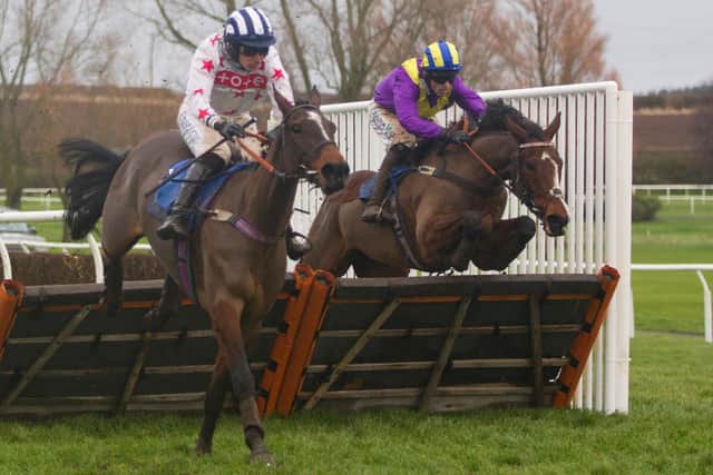 Borders jockey Ryan Mania rode Millarville to claim first place in the SPG Fire and Security Mares' Handicap Hurdle for Oxnam trainer Harriet Graham (Photo: Bill McBurnie)