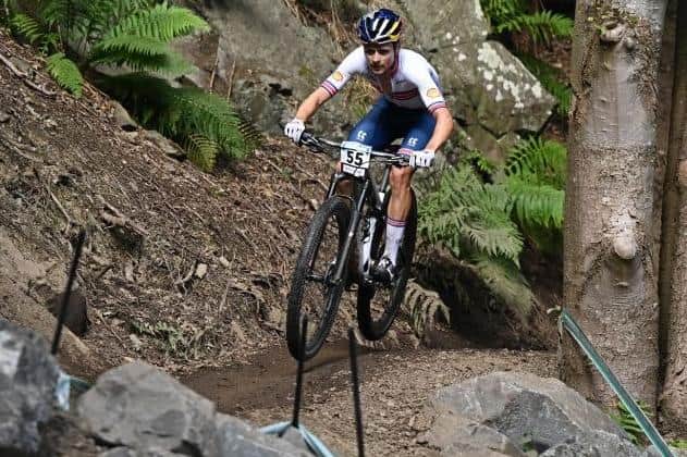 Great Britain's Tom Pidcock taking part in the men's elite cross-country Olympic mountain bike race during this year's UCI world championships at Glentress Forest on Saturday (Photo by Oli Scarff/AFP via Getty Images)