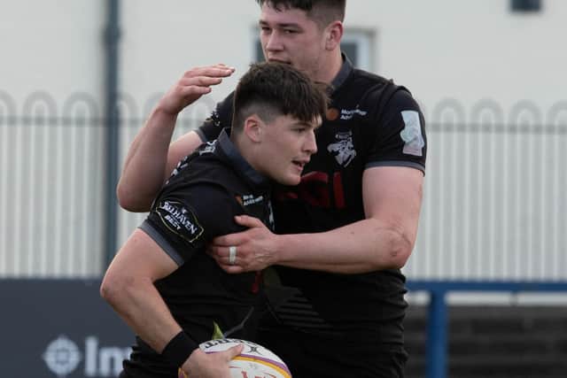 Cameron Scott celebrating after scoring a first-half try for Southern Knights against Heriot's at Goldenacre in Edinburgh (Photo by Mark Scates/SNS Group/SRU)
