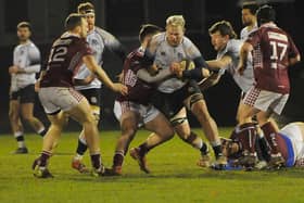 Kieran Westlake in possession during Gala's 32-12 Border League win at home to Selkirk on Friday (Photo: Grant Kinghorn)