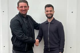 New signing Keaghan Jacobs, right, with Gala Fairydean Rovers manager Martin Scott (Pic: Gala Fairydean Rovers)