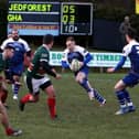 Jed-Forest on the attack during their 41-13 home win against Glasgow Hutchesons' Aloysians on Saturday (Photo: Steve Cox)