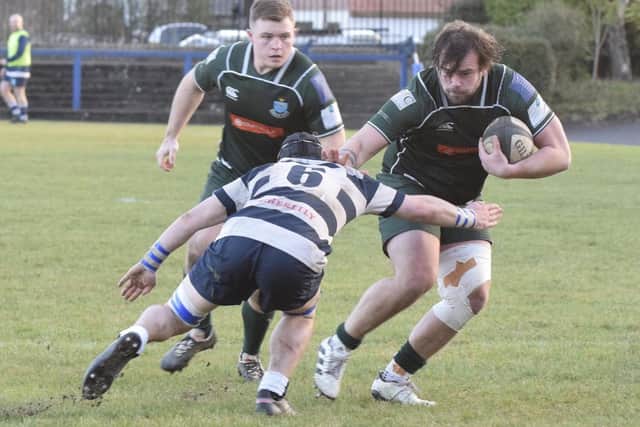 Hawick captain Shawn Muir on the ball during his side's 27-12 win at Heriot's Blues on Saturday (Photo: Malcolm Grant)