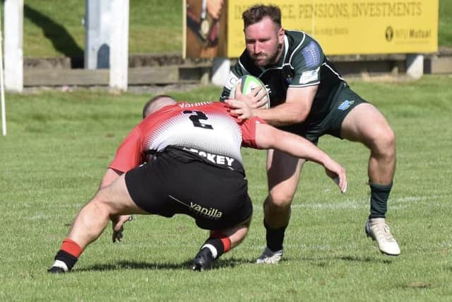 Centre Lee Armstrong in action for Hawick for the first time since 2019 against Glasgow Hawks at home at Mansfield Park on Saturday (Photo: Malcolm Grant)