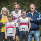 Proud grandparents Joyce and Rob Welsh with runners, Irvine, Robbie and McLaren, enjoy a grand family day out (pictures by Bill McBurnie)