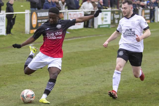 Partick Thistle loan forward Gospel Ocholi on the ball for Gala Fairydean Rovers against Linlithgow Rose on Sunday (Pic: Thomas Brown)