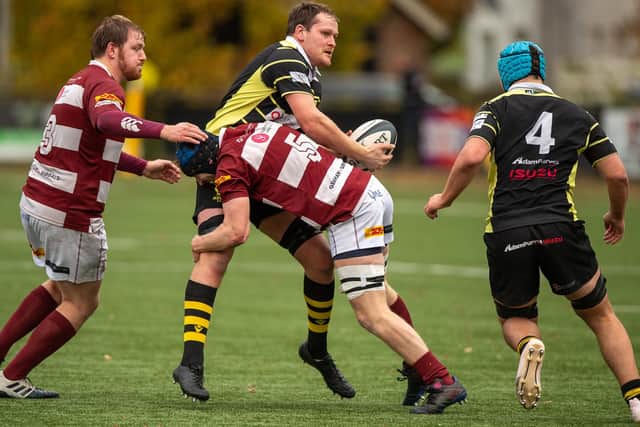 Watsonians halting a Melrose attack during their 18-defeat at the Greenyards on Saturday (Pic: Bryan Robertson)