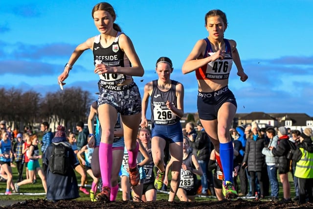 Ava Richardson, centre, at Saturday's Scottish inter-district cross-country championships at Renfrew