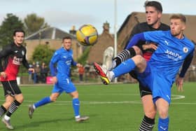 Gala Fairydean Rovers captain Gareth Rodger challenging for a ball against Bo'ness United on Saturday (Photo: Alan Murray)