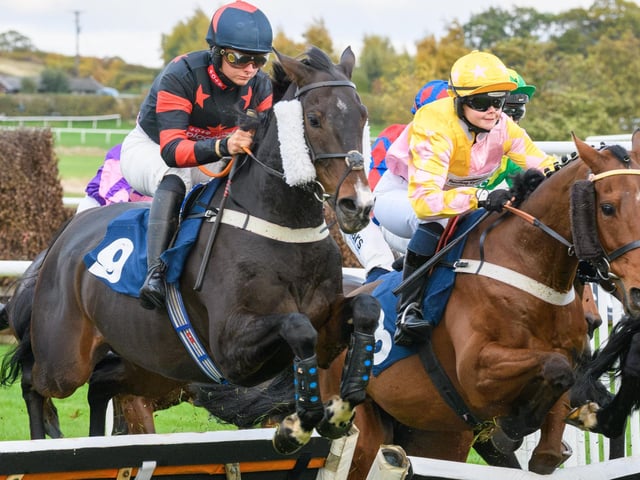 Megan Bevan on Burgundy Man, left, at Kelso Racecourse on Saturday (Photo: Alan Raeburn/Kelso Races)