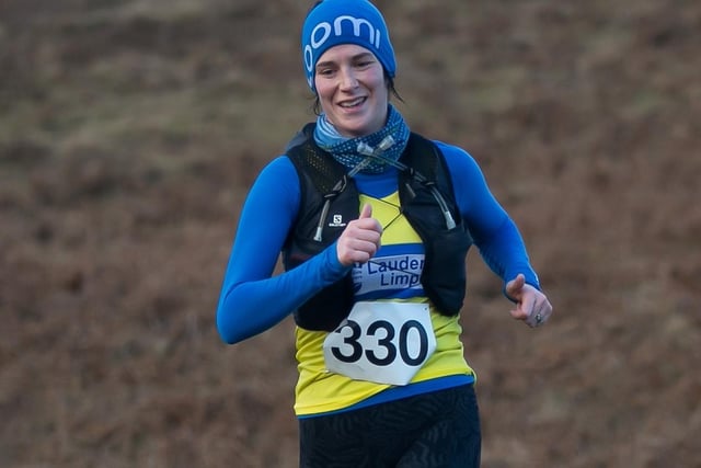 Jill Wilkinson taking part in 2024's Feel the Burns hill race at Selkirk on Sunday