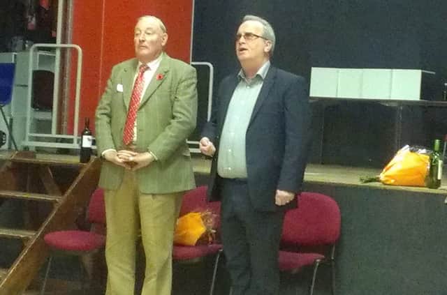 Richard Moore and Charles Innes speaking at Berwick Acadamy