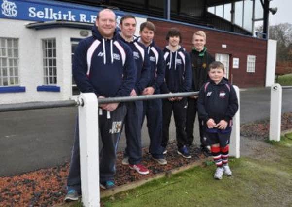 From left: Fraser Harkness (Selkirk 1st team), Gary Lyall (Selkirk Stormers), Scott Tough (Selkirk A), 
Arron McColm (Selkirk U-16's/SHS), Darren Knox (Selkirk Youth Rugby Club), Oliver Tomlinson (Selkirk Rhinos).