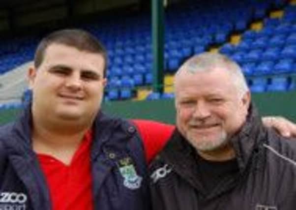 Hawick RFC video analyst Adam Easton (left) with the club's head coach Phil Leck