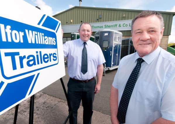 Thomas Sherriff Ltd has just been appointed as local distributor for Ifor Williams Trailers.

Sherriff's sales director Colin Weatherhead (front) and Alistair Hogg (Area Sales Rep) and some of the Ifor Williams trailers they will be selling.