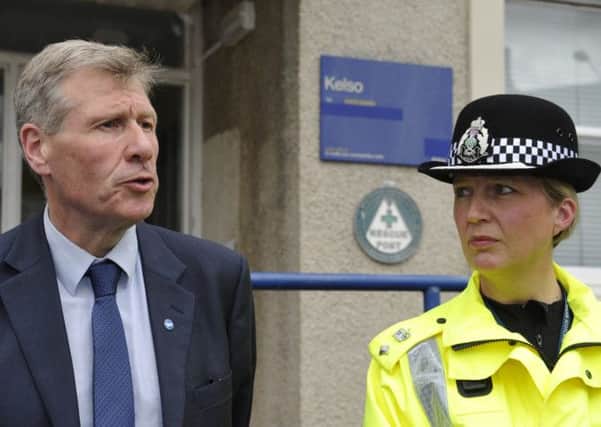 Chief Superintendant Gill Imery at a press call outside Kelso Police Station along with Kenny Macaskill MSP regarding the weekend's events at The Jim Clark Rally.