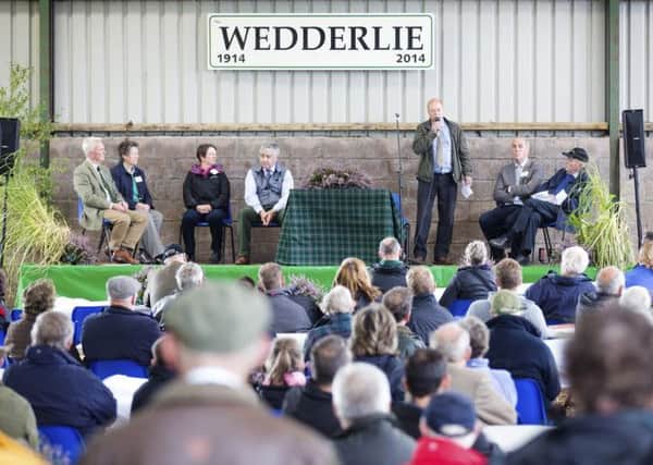 (L-R) John and Marion Tilson, Wanda Hobbs, Ron McHattie, chief executive, Aberdeen-Angus Cattle Society, Nigel Miller, president, NFU Scotland (speaking), Victor Wallace, president, Aberdeen-Angus Cattle Society, and Dr Basil Lowman, SRUC