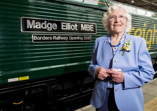 The forthcoming completion of the Borders Railway will be marked by the re-naming of a train after Madge Elliot MBE, a veteran campaigner.