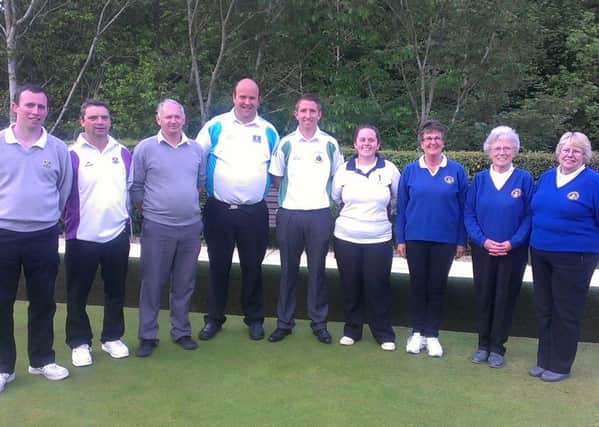 Borders clubs being represented at the 2015 Scottish Bowling Championships at Ayr are, from left, Gordon (Triples); Ayton (Gents Singles); Chirnside (Gents Junior Singles); Gala Waverley (Ladies Singles); St Ronans (Ladies Triples).
