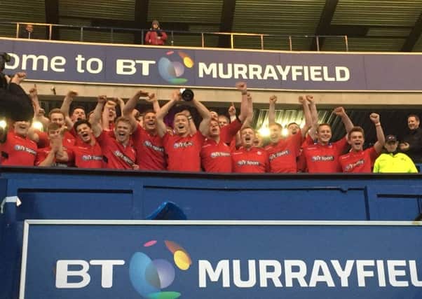 The victorious Borders and East Lothian Under 18s team who  won the Scottish Regional championship on the international pitch at Murrayfield on Saturday
