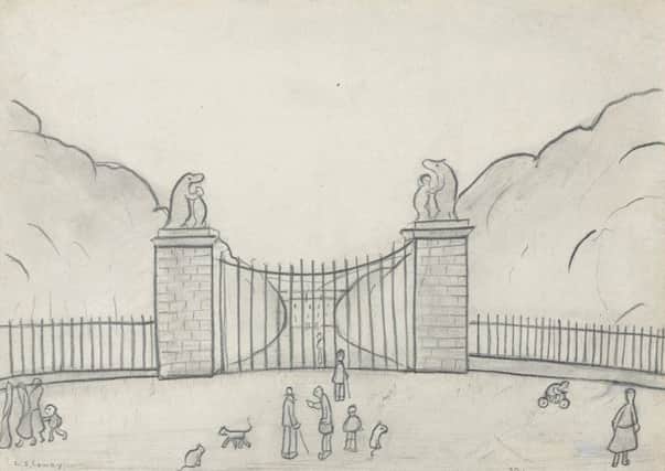 Lowry's painting The Bear Gates, Traquair House, expected to fetch £15,000 at auction.