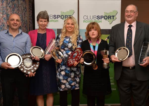 From left Ian McKenzie (Coach of the Year); Mary Weir (SALSC Service to Local Sport); Megan Shiel (Junior Coach of the Year); Lucy Porteous (Sports Personality of the Year); Jim Thomson (SALSC Service to Local Sport).