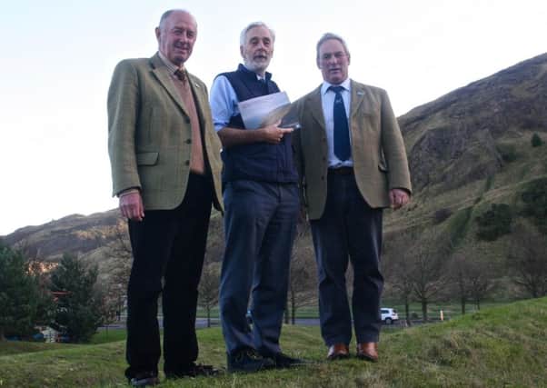 Perthshire gamekeeper Ronnie Kippen (left), report author Dr James Fenton (centre) and SGA Chairman Alex Hogg at the launch of the SGA's vision for moorland in Edinburgh.