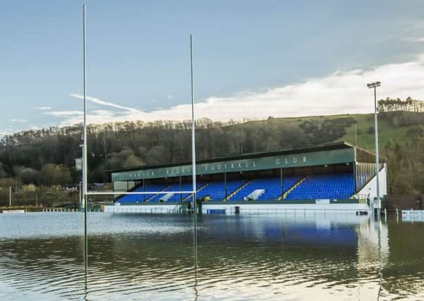 The flooded pitch of Hawick RFC at Mansfield Park. Danny Lawson/PA Wire