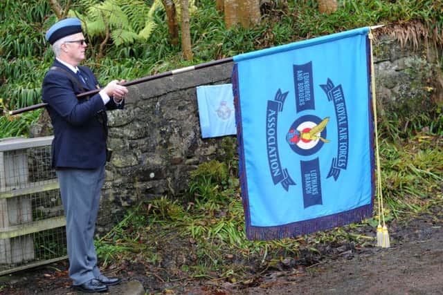Standard Bearer George Prentice
Memorial plaque unveiling at Hutton Mill Bridge for Sergeant Piolt Robert Fredrick Noorwood and Sergeant Navigator Irvine Jackson who were killed in a crash in 1943.