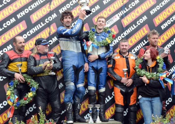 Rob Wilson and Stephen Kershaw take pride of place on the Knockhill podium