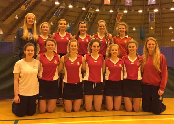 The Kelso High School Senior XI that finished third in the Scottish Schools U18 Indoor Cup, back row, left to right: Claire Hill (coach), Izzy Kyle, Rachel Potts, Lucy Murray, Imogen Johnstone-Jones, Aimee Martin. Front: Gemma Bootman, Sophie Aitchison, Linsey Young, Kirsty Logan (capt), Lara Patterson, Tara Aitchison, Kirsty Hill (coach).