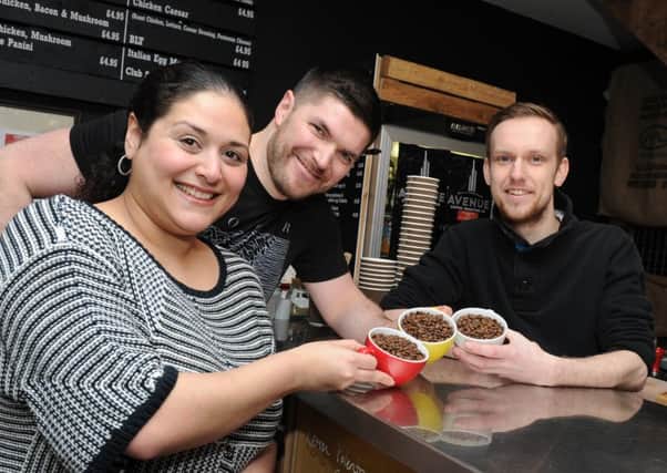 Ellyn and Michael Howes and Matthew Haynes ready to offer customers a unique blend of beans at Rialto Cafe in Eyemouth