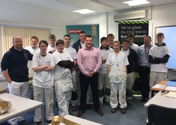 City & Guilds  and CITB second year apprentices at Borders College painting and decorating  department with Kevin and James from Johnstones Trade Paint
