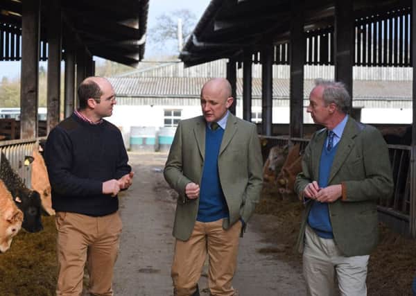 Sion Williams, Calum Kerr and the Duke of Buccleuch on the Borders MP's visit to Bowhill Estate