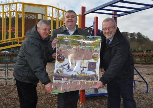 Councillors Jim Torrance, David Parker and Iain Gillespie at the new playground.