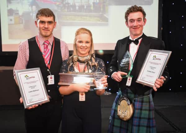 From left: Andrew Dixon, Ciara Whitson and Lewis Mathison. Unfortunately Eyemouth High School could not attend.