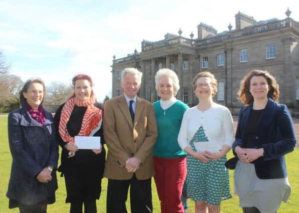 Pictured at Manderston receiving their cheques earlier this week are, left to right, Nancy Anderson and Karen Nairn from the Childrens Therapy unit at the Borders General Hospital, Peter Leggate and Pip Culham from the Auction Committee and Lucy Tile and Cat Macdonald-Home from the Borders Childrens Charity.
