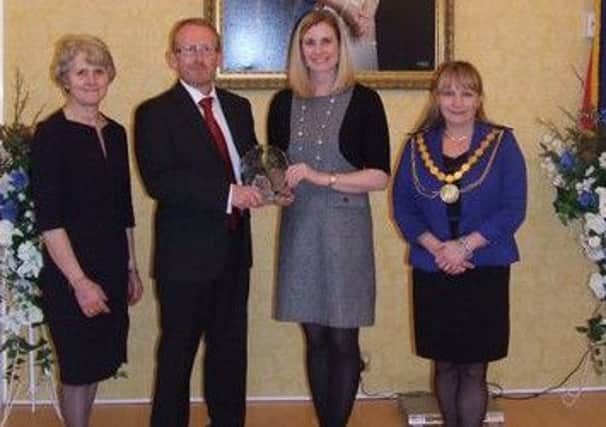 Mrs Jeanna Swan, Lord-Lieutenant of Berwickshire; Stephen Simm,
Greenvale operations manager; Jill Jamieson, Greenvale HR manager, and Councillor Hazel Bettison, Mayor of Berwick