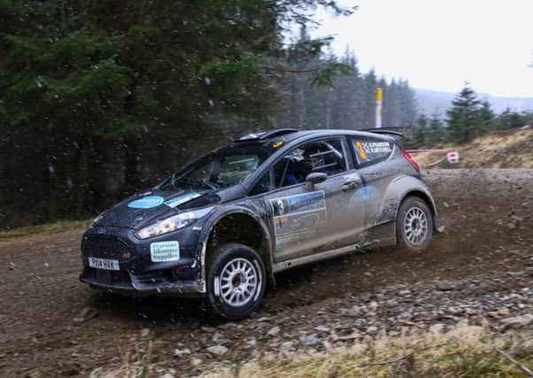 Duns driver Garry Pearson, pictured on his way to winning the Speyside Stages Rally, will start the Jim Clark Rally as Scottish Championship leader.
