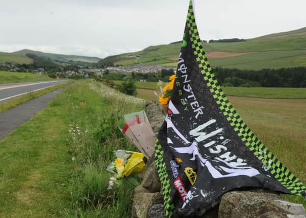 Floral tributes beside the A72 at Clff Road near Caddonlee