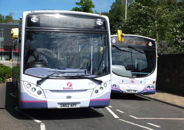 A First bus heading from Galashiels to Hawick.