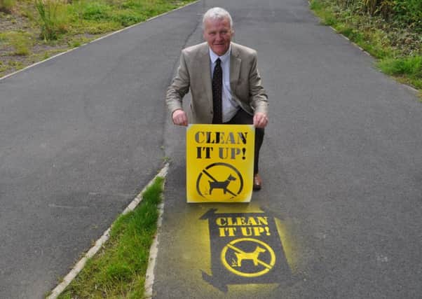 Hawick and Hermitage councillor David Paterson with one of the dog-dirt stencils.