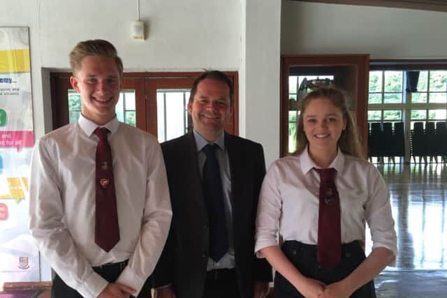 Galashiels Academy
Alistair Crooks and Tricia Catto with headteacher, Kevin Ryalls