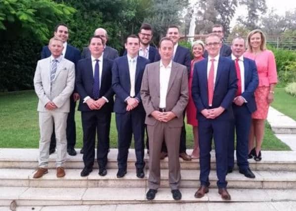 John Lamont MSP (right foreground) with UK ambassador David Quarrey during the delegations visit to Israel.